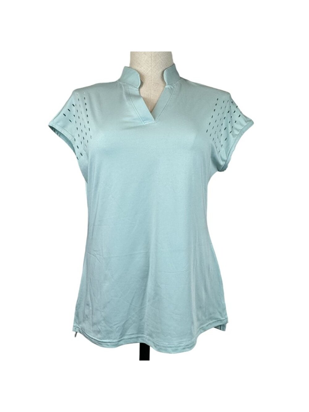 Tanmolo Cap Sleeve Athletic Shirt Womens Small Mint Green V-Neck Perforated NEW